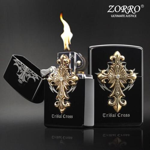 Wholesale Hong Kong ZORRO brand copper shell stamped windproof kerosene lighter fuel machine