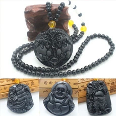 The new versatile sweater chain obsidian one sail and smooth 貔貅 Guan Gong Maitreya Buddha pendant necklace wholesale