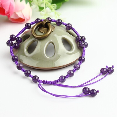 Natural crystal anklets amethyst manual weave Anklet Female models Korean Edition Jewelry A birthday present