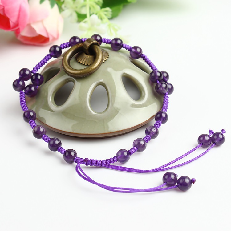 Natural crystal anklets amethyst manual weave Anklet Female models Korean Edition Jewelry A birthday present