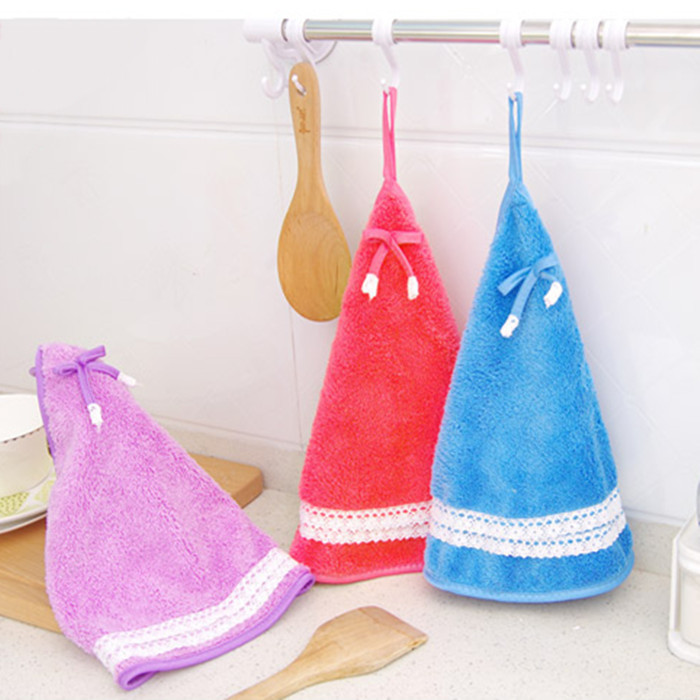Hanging Bow Lace Scalloped Towel Kitchen Towel Absorbent Double-Sided Coral Fleece Towel Hanging Bow Lace Scalloped Towel Kitchen Towel Absorbent Double-Sided Coral Fleece Towel