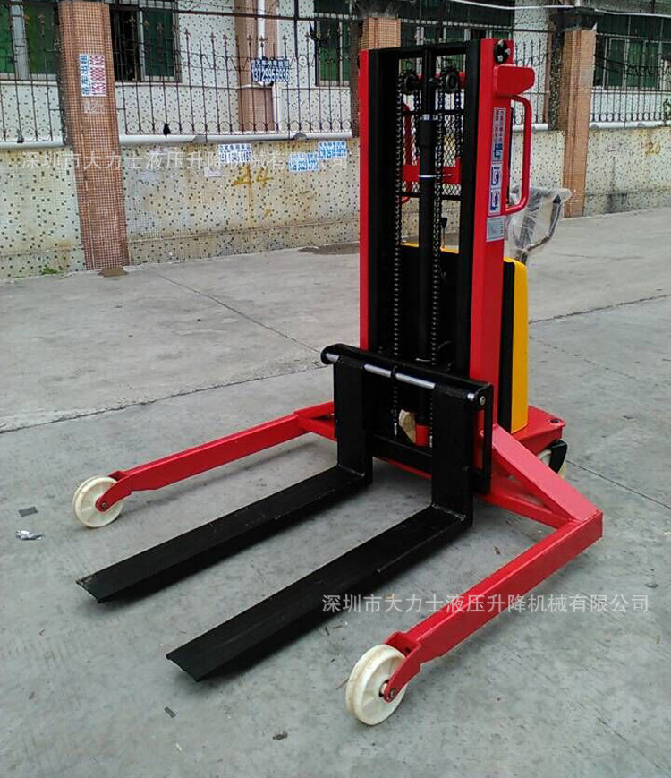 1吨宽支腿半电动堆高车宽腿半自动堆高机升高搬运叉车堆垛机