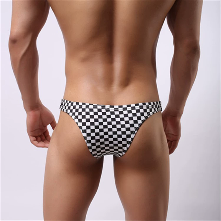 Male Bikini Triangle сексуальное черно-белое клетчатое нижнее белье с низкой талией