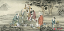 44-453字画 国画 仿古人物山水装饰画煮茶论道 高仿画芯批发定制