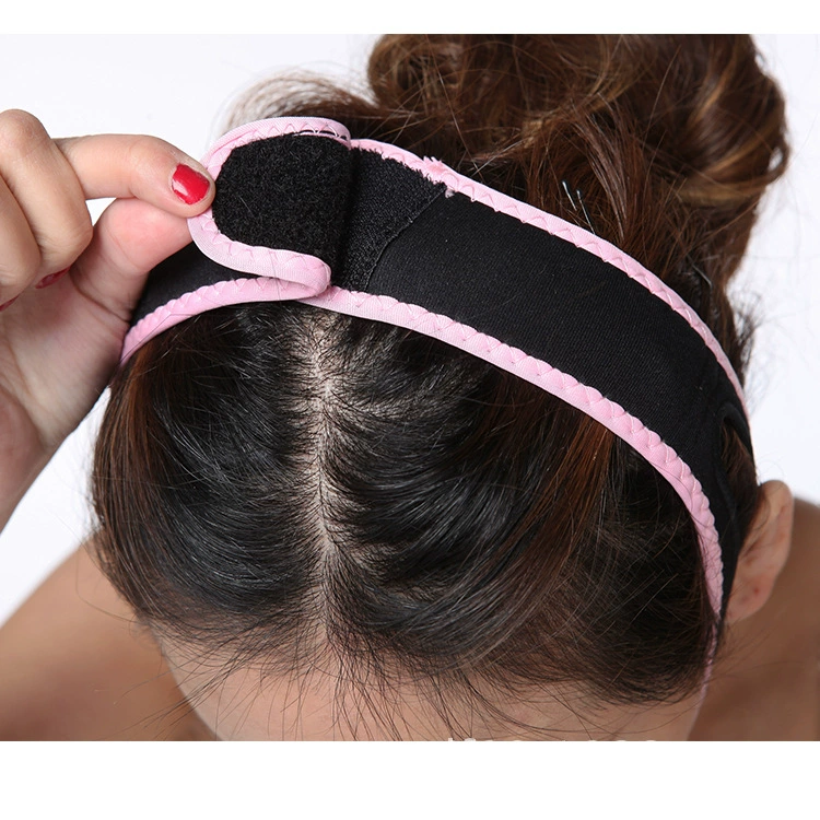 Night mask to create small face, pulls up elastic bandage, removes double chin