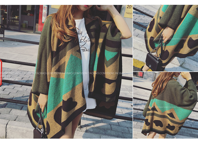 Color-Blocking Cloak-Style Imitation Cashmere Scarf NSCM101067