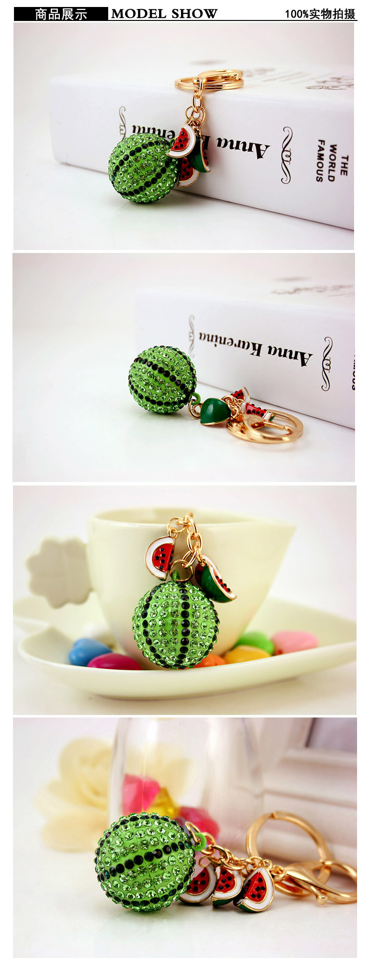 54g Weight Alloy, Metal Material Fruit Pattern Unisex Gender Korean Watermelon Keychain 1