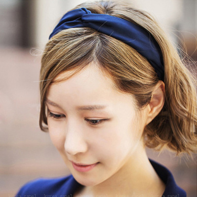 the republic of korea Korean Edition Hairdressing Headdress Solid Real silk Elastic bow Hair band Hair hoop Crossed Wide Headscarf