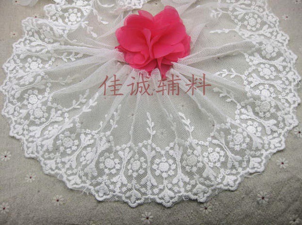 棉线蕾丝花边 服装辅料网棉网纱刺绣宽花边 DIY材料 12CM