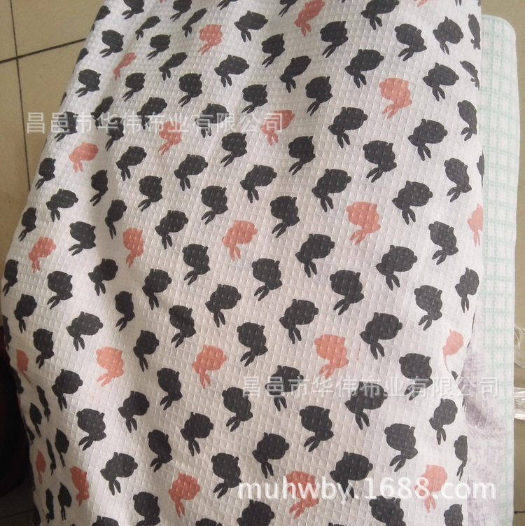 蜂巢布梭织涤棉华夫格 16*16 60*58 印花窗帘布