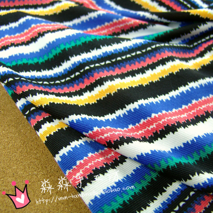 20年新秋季布料 民族风蓝色系彩色条纹图案弹力针织 罩衫开衫面料