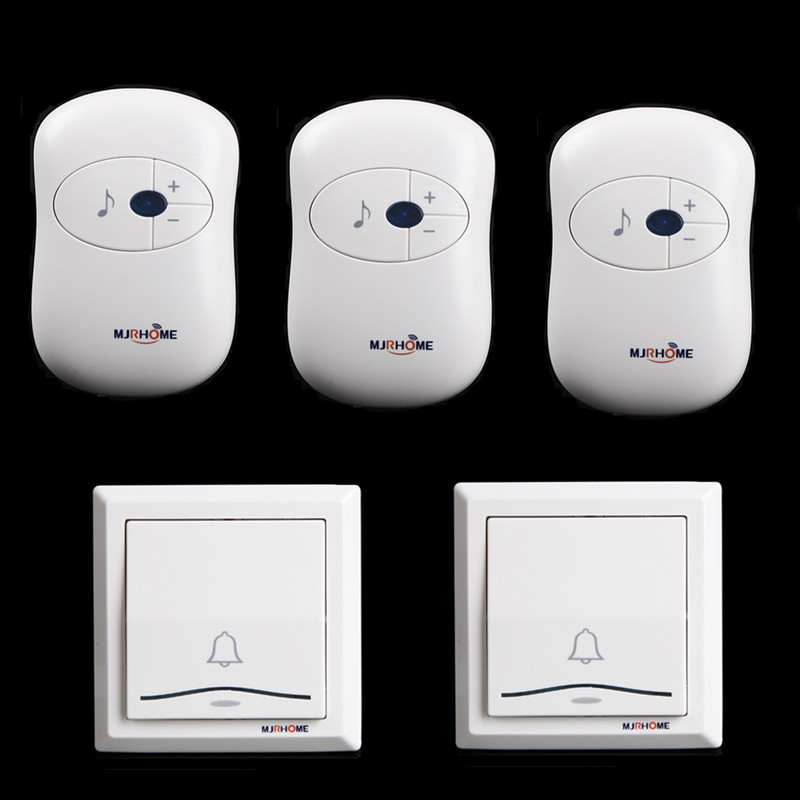 玛嘉乐 二拖三数码远距离遥控 无线 可调音量门铃 家用 大板按钮