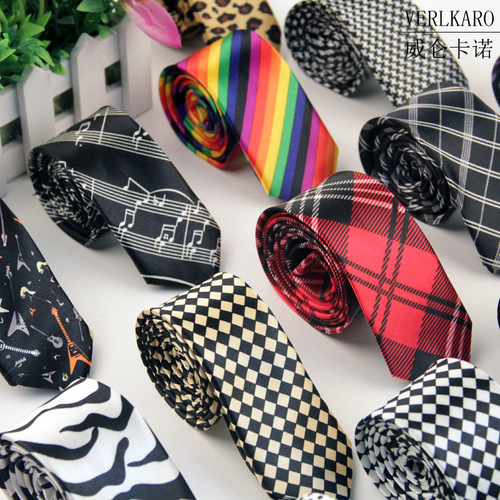 Multi-color student 5cm narrow version British casual performance polyester silk printed tie Shengzhou manufacturer wholesale