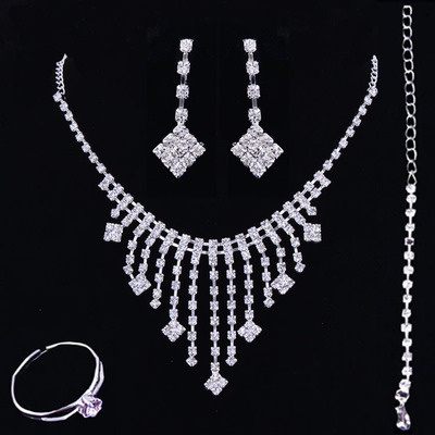 韩版奢华水钻新娘项链饰品首饰套装婚纱礼服配饰耳环套链批发|ms