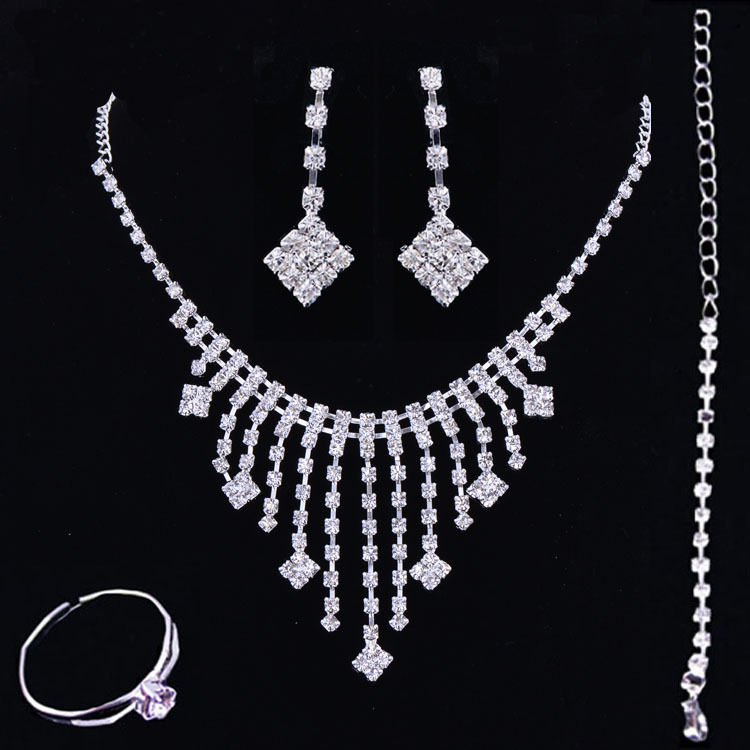 韩版奢华水钻新娘项链饰品首饰套装婚纱礼服配饰耳环套链批发|ms