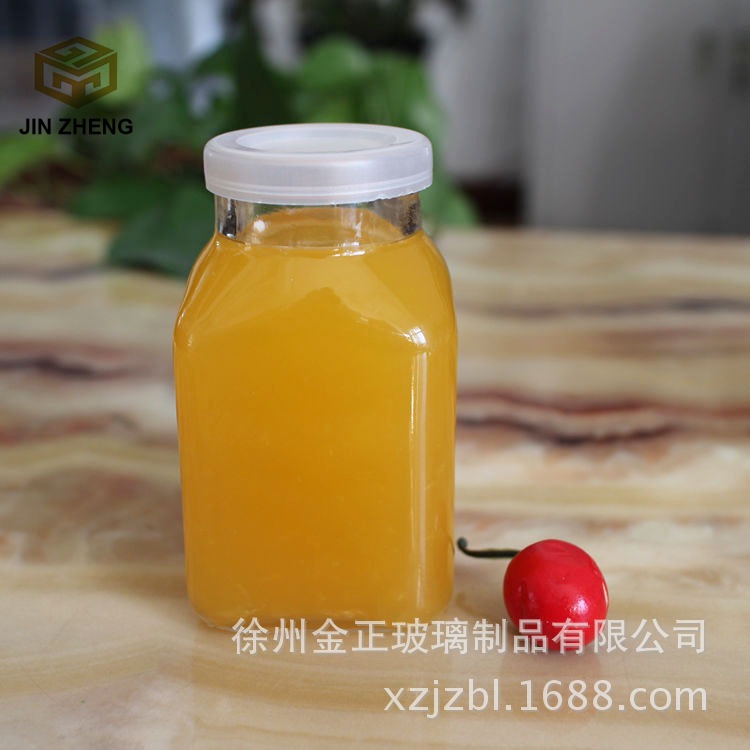厂家供应       方形果汁玻璃瓶卡口玻璃饮料瓶300ml