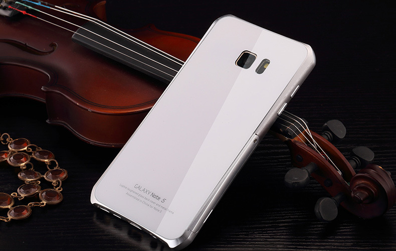Luphie Aircraft Aluminum Metal Frame 9H Tempered Glass Back Cover Case with Kickstand for Samsung Galaxy Note 5 N9200