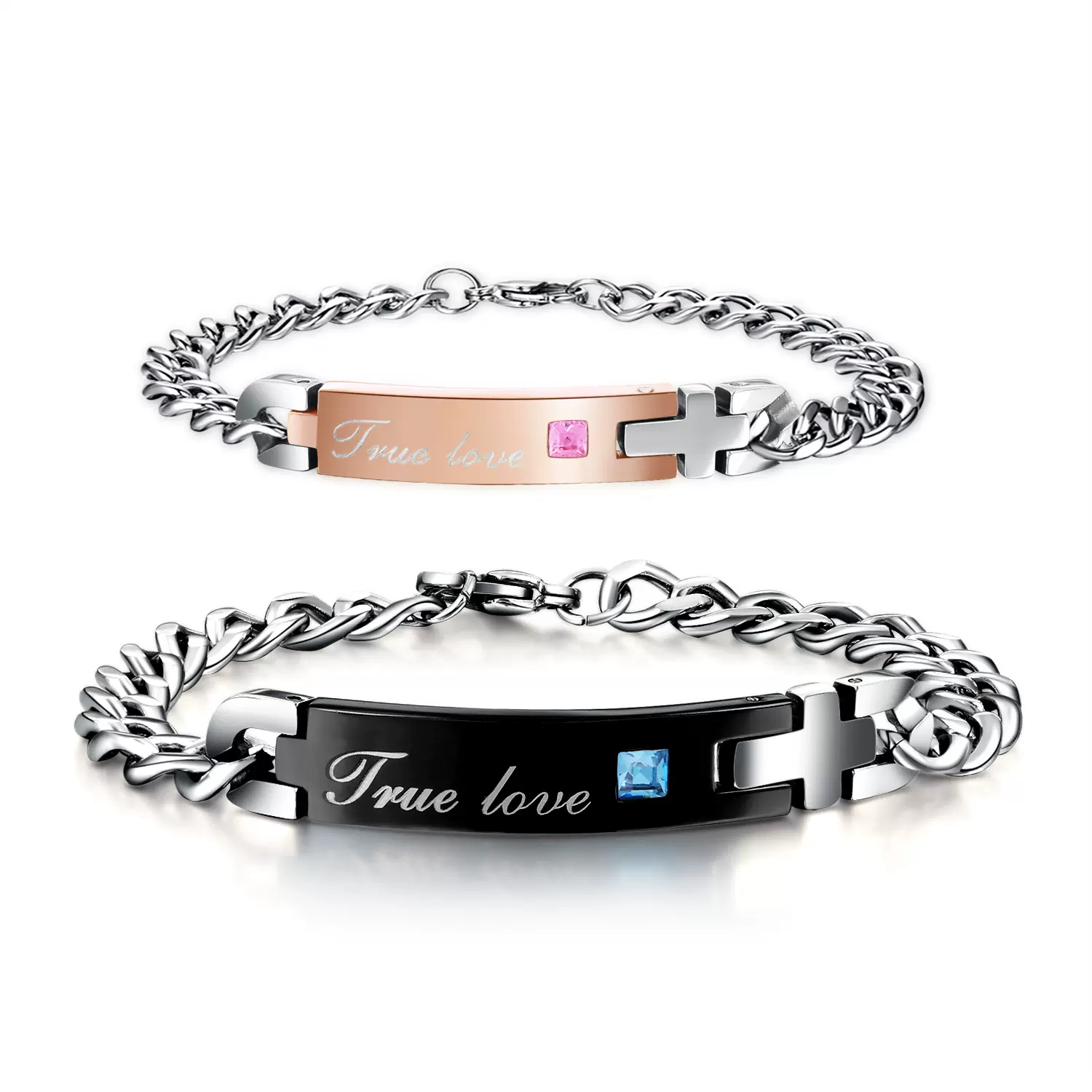 厂价销浪漫情人潮流时尚饰品批发 镶锆石不锈钢情侣手链