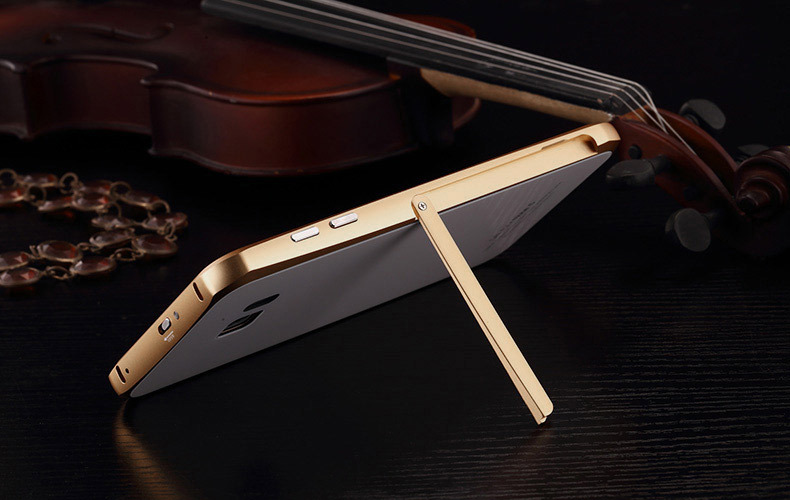 Luphie Aircraft Aluminum Metal Frame 9H Tempered Glass Back Cover Case with Kickstand for Samsung Galaxy Note 5 N9200