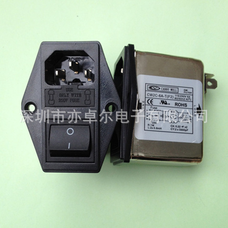 台湾CANNY WELL三合一双保险带开关EMI电源滤波器CW2C-06A-T(F2)