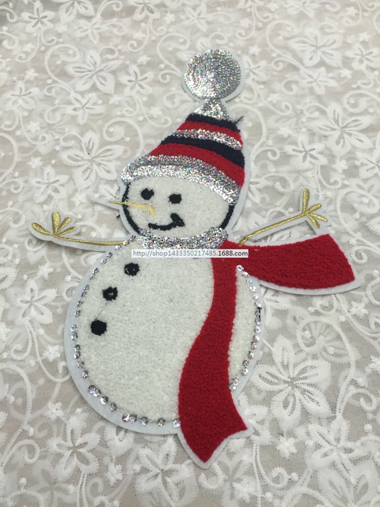 圣诞布贴 小号布贴衣服补丁贴 雪人布贴 白色小雪人衣贴 手工绣花