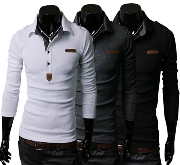 Sumitong new men's long sleeve polo shirt Korean version slim shoulder badge design long sleeve Paul shirt autumn new style