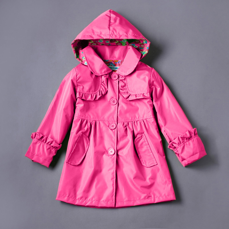 儿童外套女童可爱纯色防风防雨冲锋风衣女童雨衣/风衣 一件代发