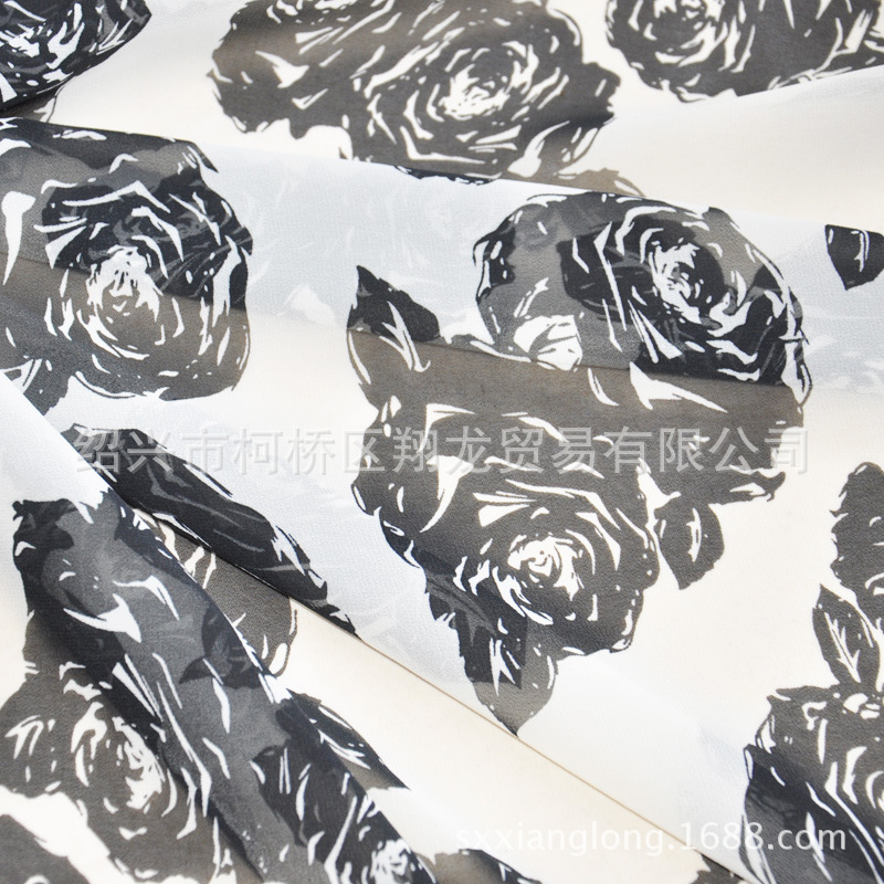 【翔龙印花 XL625】早春新品  典雅玫瑰花雪纺面料