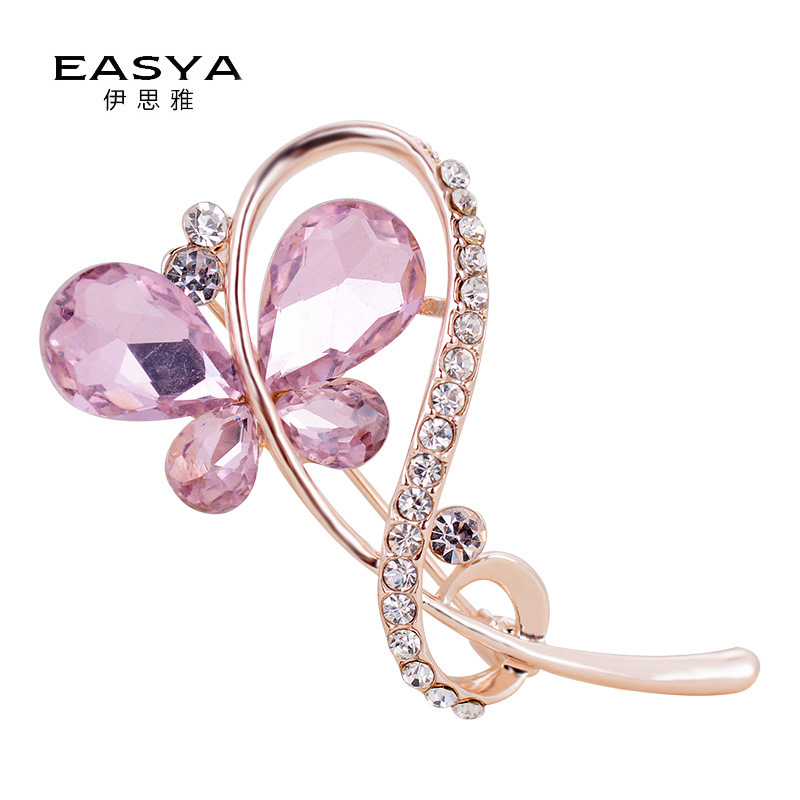 2022 Korean Version Butterfly Rhinestone Brooch Fashion Professional Women's Pink Gemstone Brooch Pin Shawl Buckle Bowknot