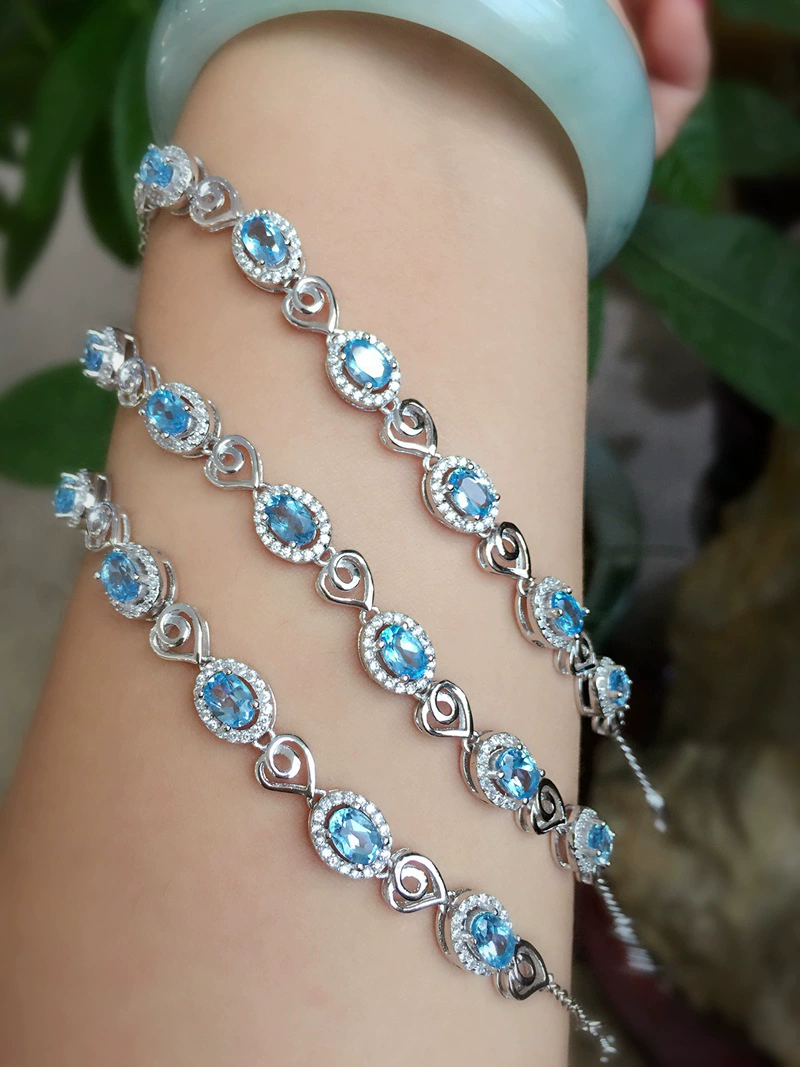 Sapphire bracelet jade natural stone, wholesale, silver 925 sample