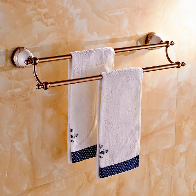 Classical European-style ceramic rose gold double bar towel rack high-end high-quality sanitary ware manufacturer 6648RP Classical European-style ceramic rose gold double bar towel rack high-end high-quality sanitary ware manufacturer 6648RP