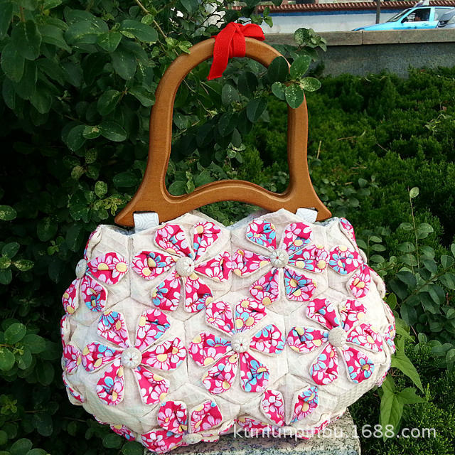 沂蒙布韻】手工布藝包 純手工縫制折花包 木手挽女式布提包