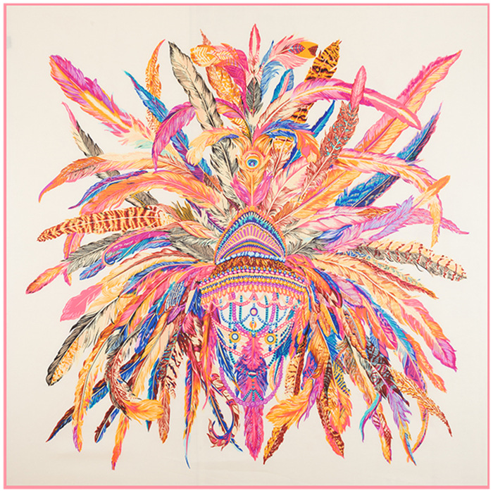 Streetwear Style Indian Feather Crown Ladies Twill Square Scarf Silk Scarf Shawl Scarf Headscarf