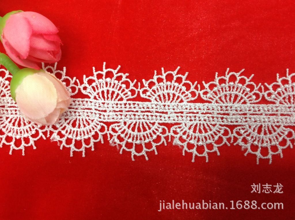 现货供应 3.5cm双边半圆带睫毛刺绣涤光花边