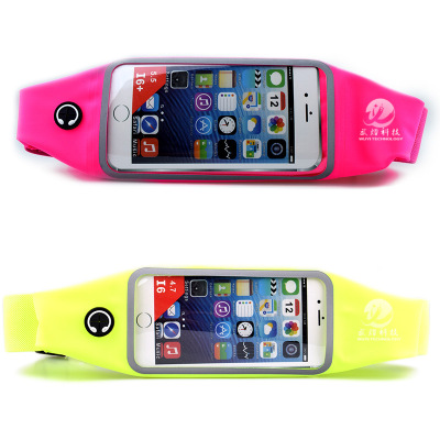 跨境直供純色錦綸萊卡時尚登山跑步運動腰包 可視透明窗waist bag