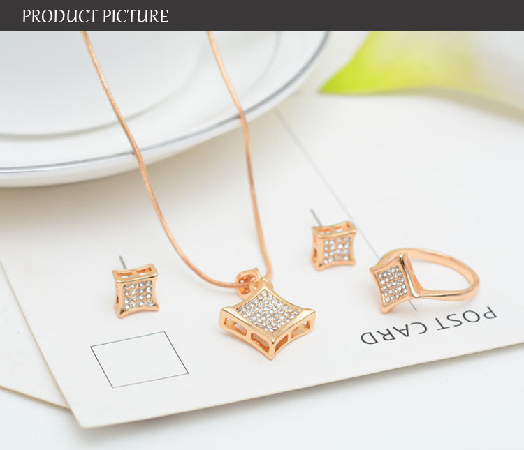 fashion golden zircon necklace earrings ring three-piece jewelry set