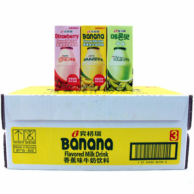 the republic of korea Imported leisure time Binggrae Accusative Banana Milk Strawberry Melon flavor 200ml/*24