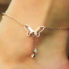 Golden ankle bracelet stainless steel with butterfly with tassels, sandals, pink gold