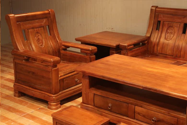 7件套实木沙发 单人三人组合沙发 实木中式沙发 香樟木沙发668