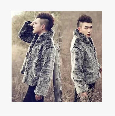 供應批發秋冬新款仿皮草男款外套歐美外貿原單皮草大衣加厚立領款
