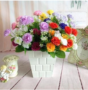 （康乃馨仿真花） 5支15头装饰品插花餐桌摆设花艺假花绢花塑料花