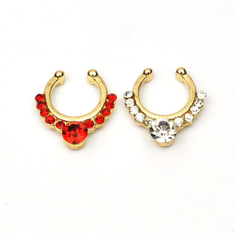 Fashion Piercing Jewelry U-shaped Double Row Drill Alloy Nose Ring display picture 3