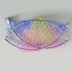 彩色印花抄網直徑40不鏽鋼抄網頭三折帶網兜8毫米接口網深網頭