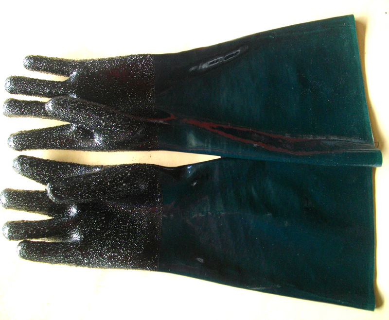 生产销售喷砂机专用手套喷砂手套48cm开口长度加里衬PVC防滑手套