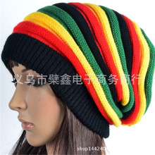 牙買加雷鬼帽rasta紅黃綠黑彩色條紋毛線帽 嘻哈針織套頭帽