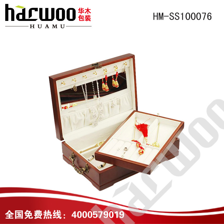 harwoo定做首饰盒韩国公主木质绒布双层带锁饰品收纳盒欧式复古