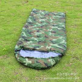 迷彩信封带帽睡袋 户外露营登山保暖睡袋 野营用品批发定做