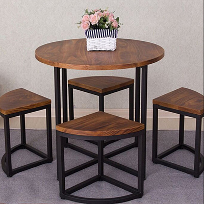 American style Iron art solid wood Tables and chairs Retro Do the old Restaurant round table leisure time simple and easy Café Tables and chairs combination Charcoaling