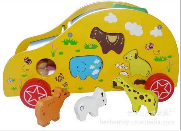 供应木制动物拖车~儿童生日礼物~儿童玩具~益知乐品牌