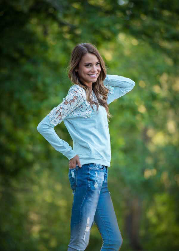Lace Panel Womens Sweatshirt Round Neck Casual Style Available in 5 Colors Wholesale Supply